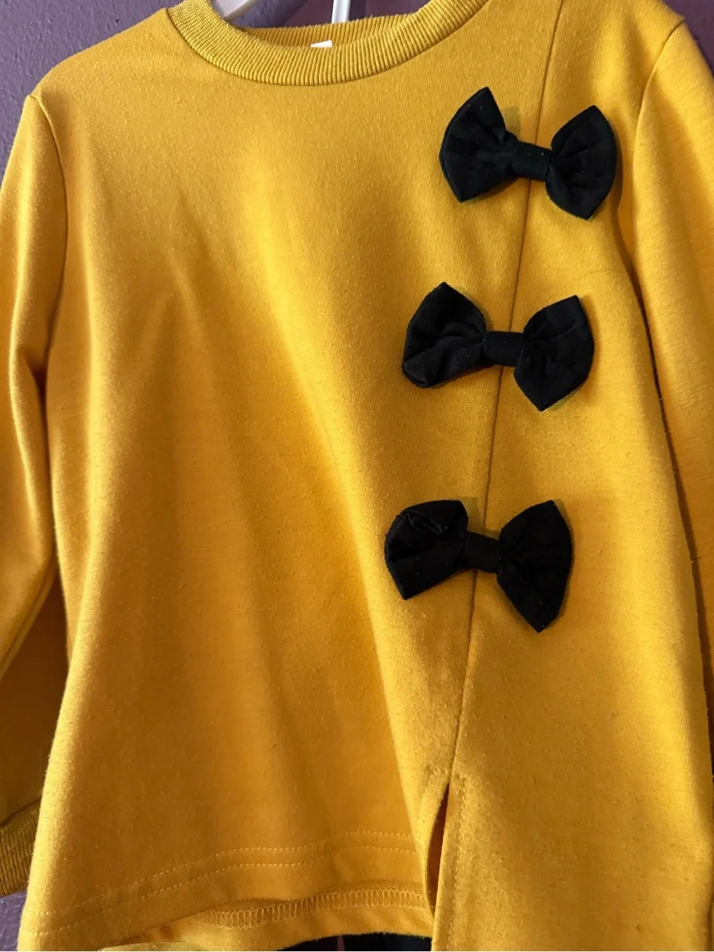 Girls Yellow Top with Black Bow Accents